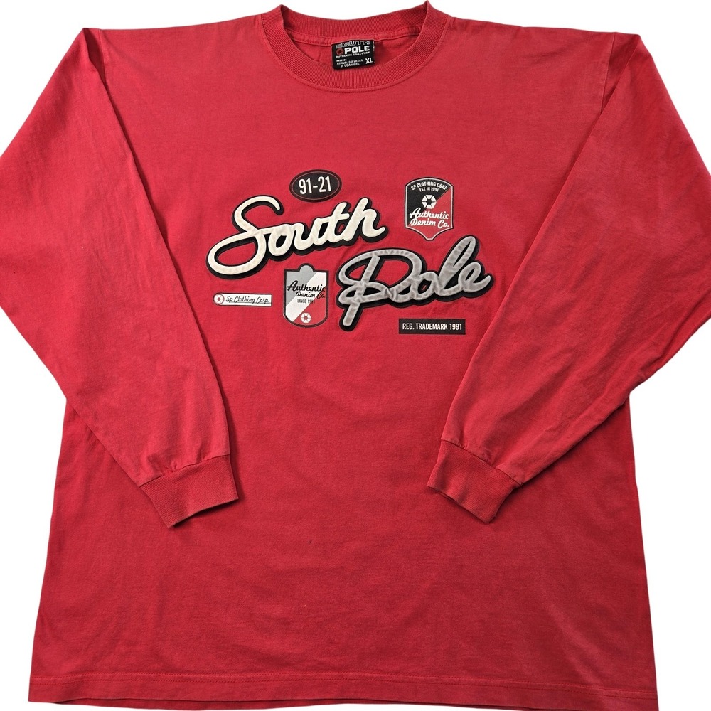 Southpole Shirt Mens XL Red Graphic Crewneck Long Sleeve Logo Authentic